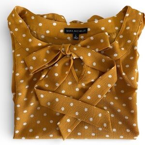 Mustard Yellow Polka Dot Bow Tie Blouse